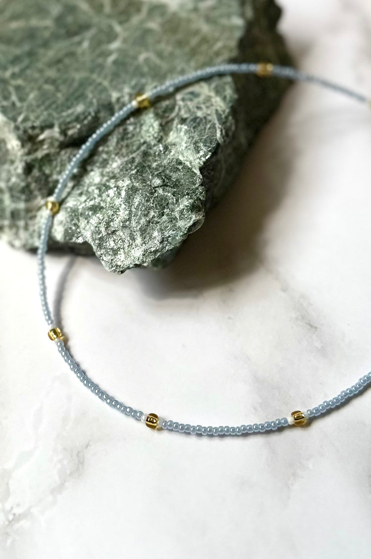 Rhimani Glacier Blue Intricate Bead Necklace